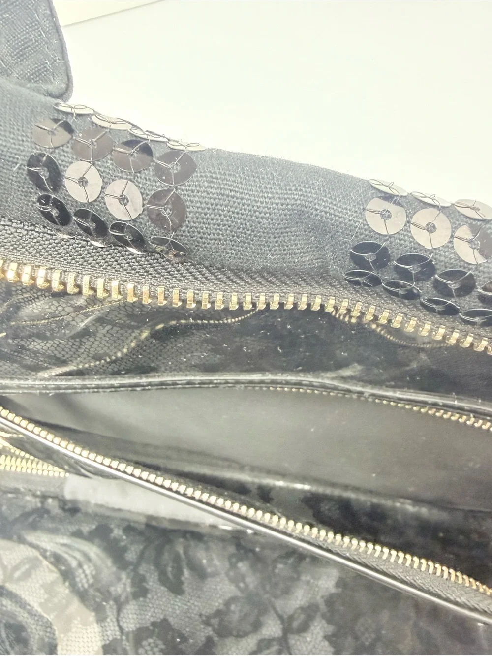 Victoria's Secret Black Canvas Sequin Stripe Double Handle Zip Toiletry Bag